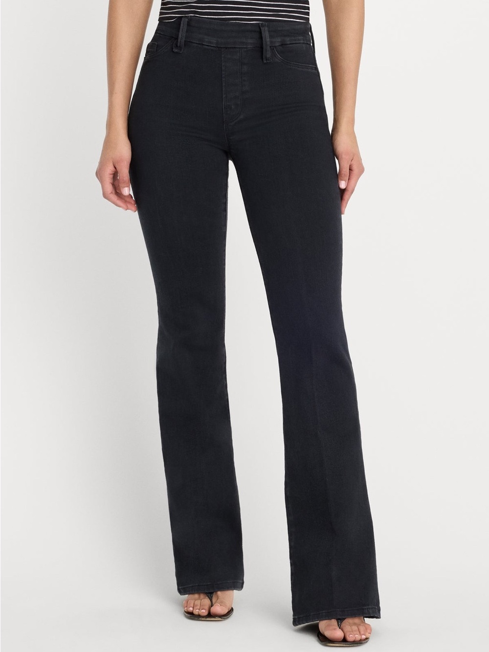 Good American Power Stretch Pull-on Flare Jeans Black Size Medium
